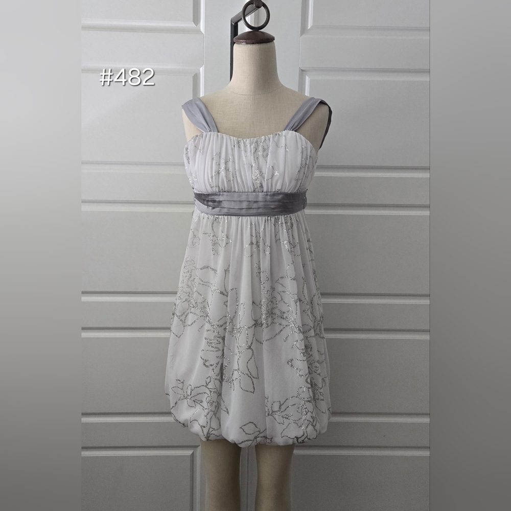 White & Silver Short Formal Dress